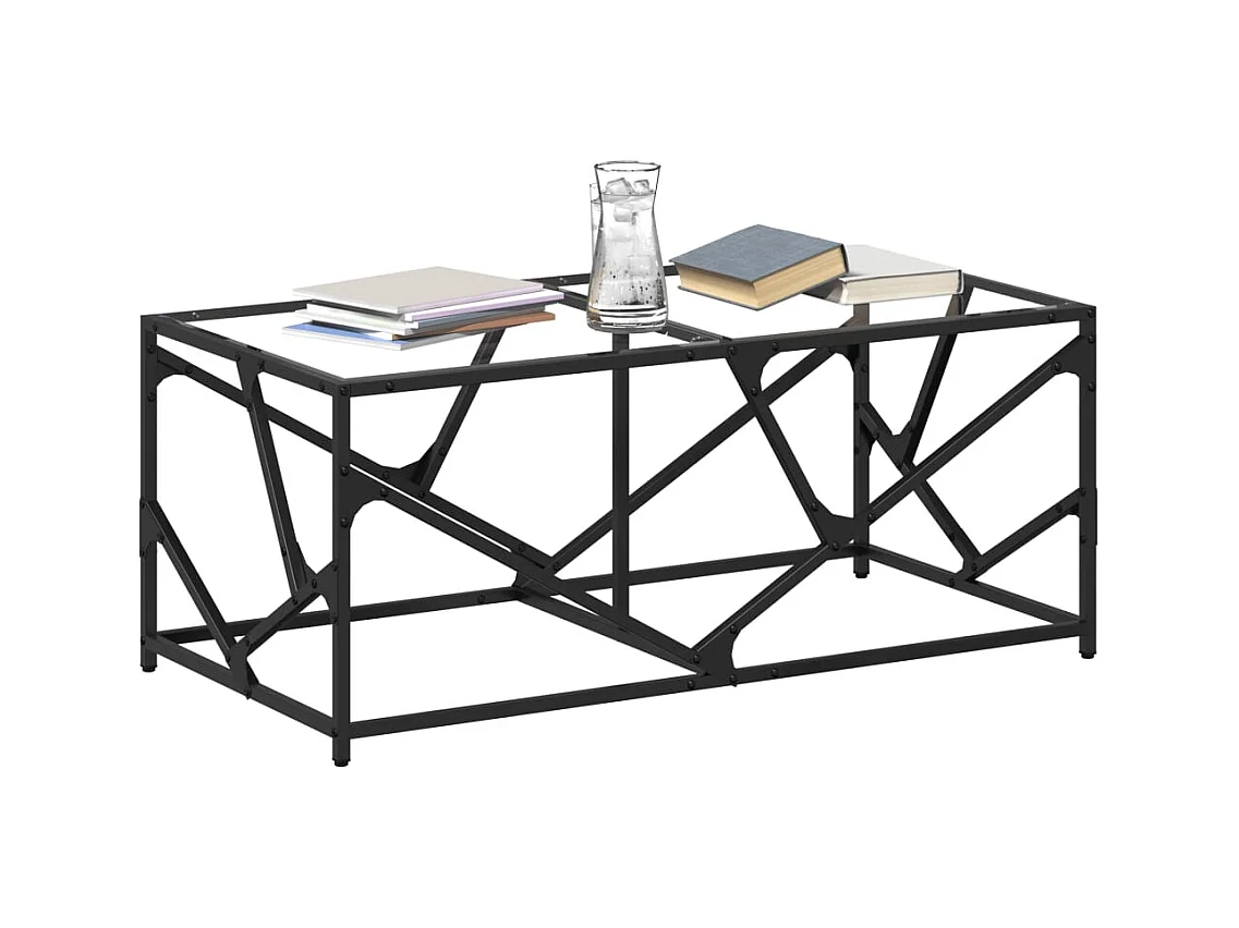 Tavolino con piano in vetro trasparente 98,5x50x41cm acciaio