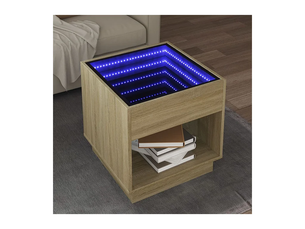 Table basse avec LED infini chêne sonoma 50x50x50 cm