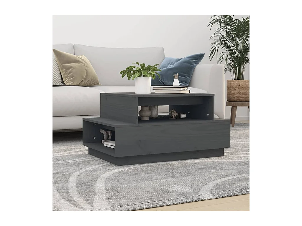 Table basse Gris 80x55x40,5 cm Bois massif de pin