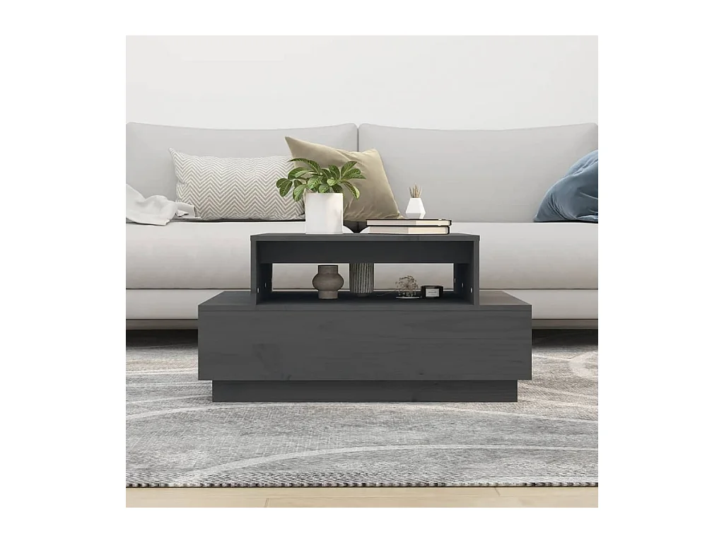 Table basse Gris 80x55x40,5 cm Bois massif de pin