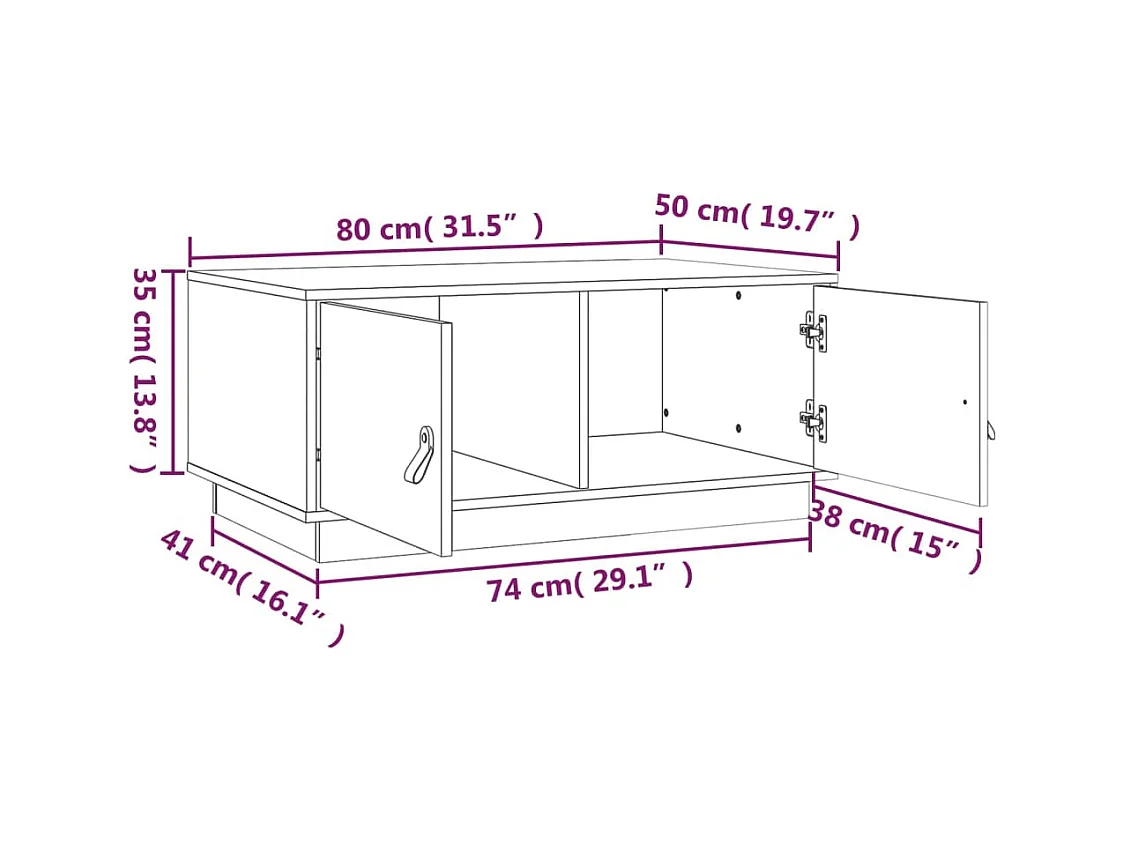 Table basse Noir 80x50x35 cm Bois massif de pin