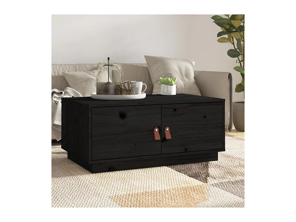 Tavolino nero 80x50x35 cm Legno massello di pino