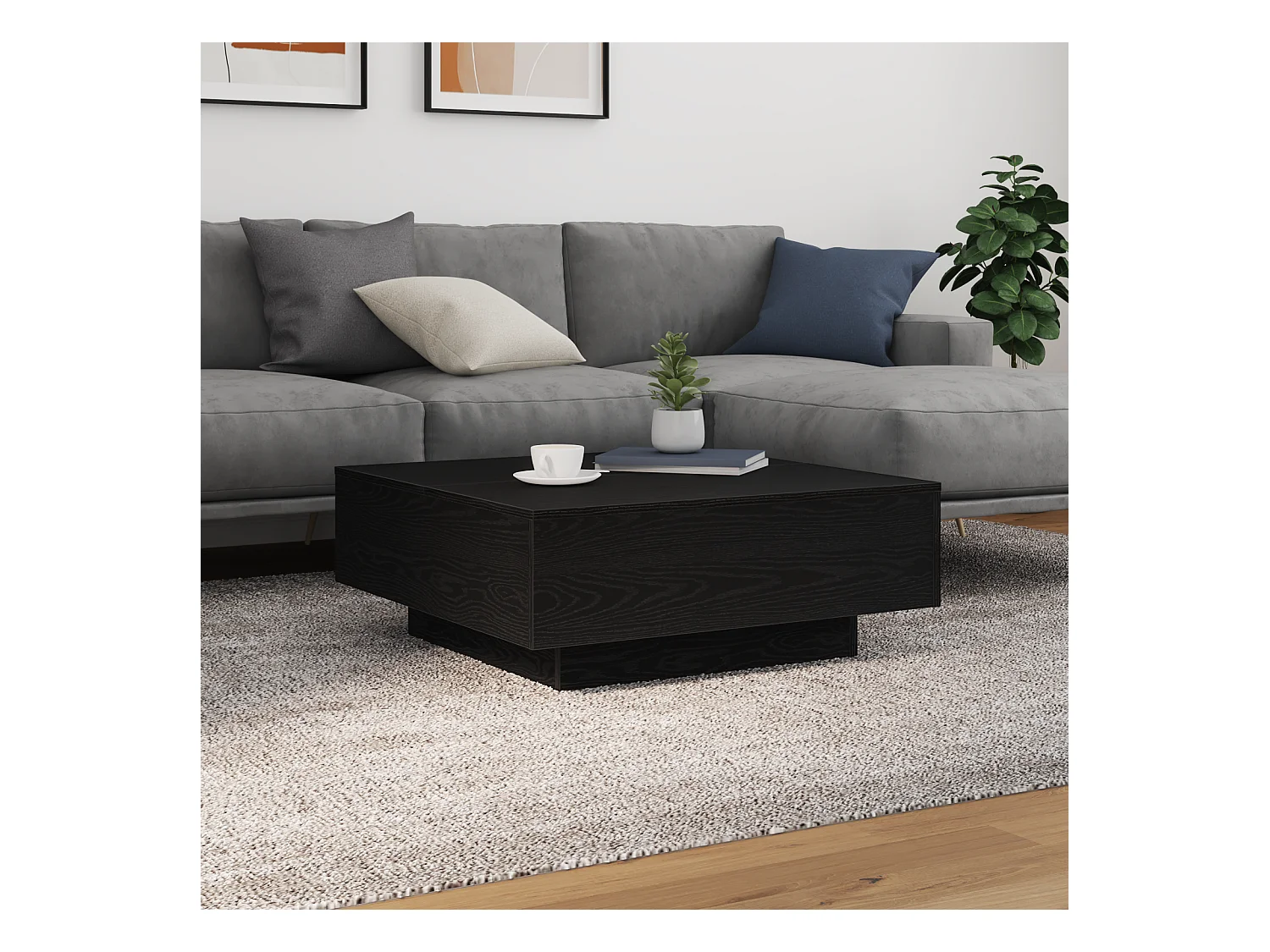 Table basse avec lumières LED Chêne noir 80x80x31 cm