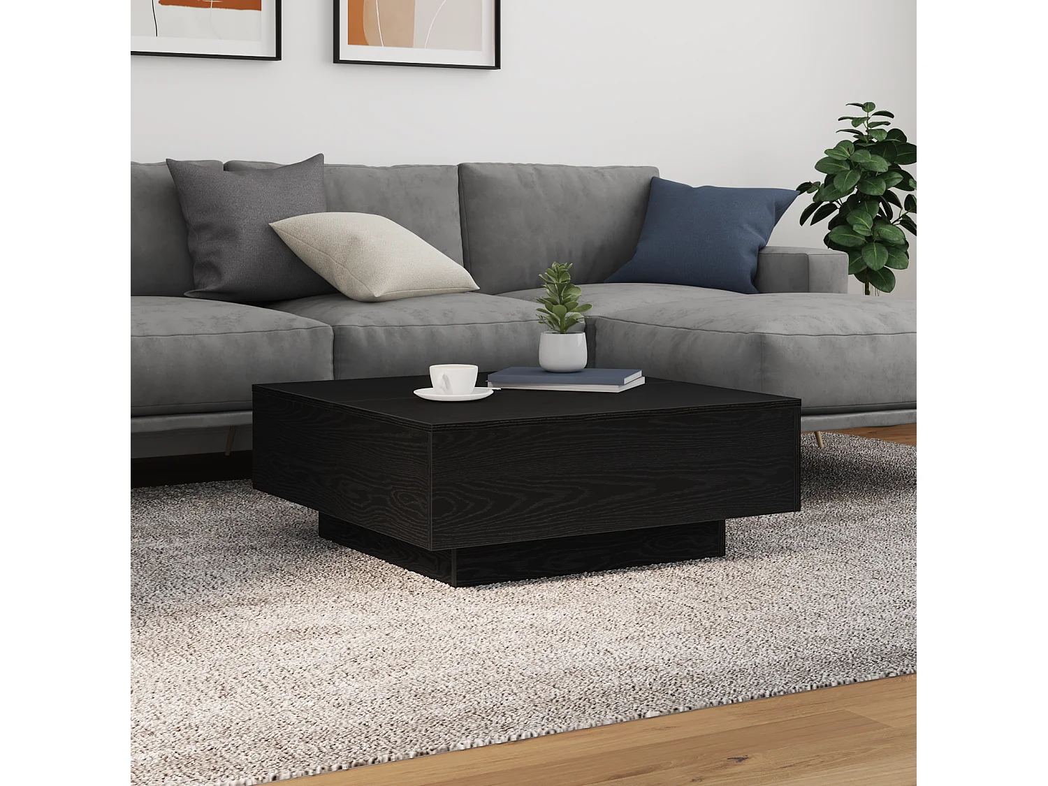 Table basse avec lumières LED Chêne noir 80x80x31 cm