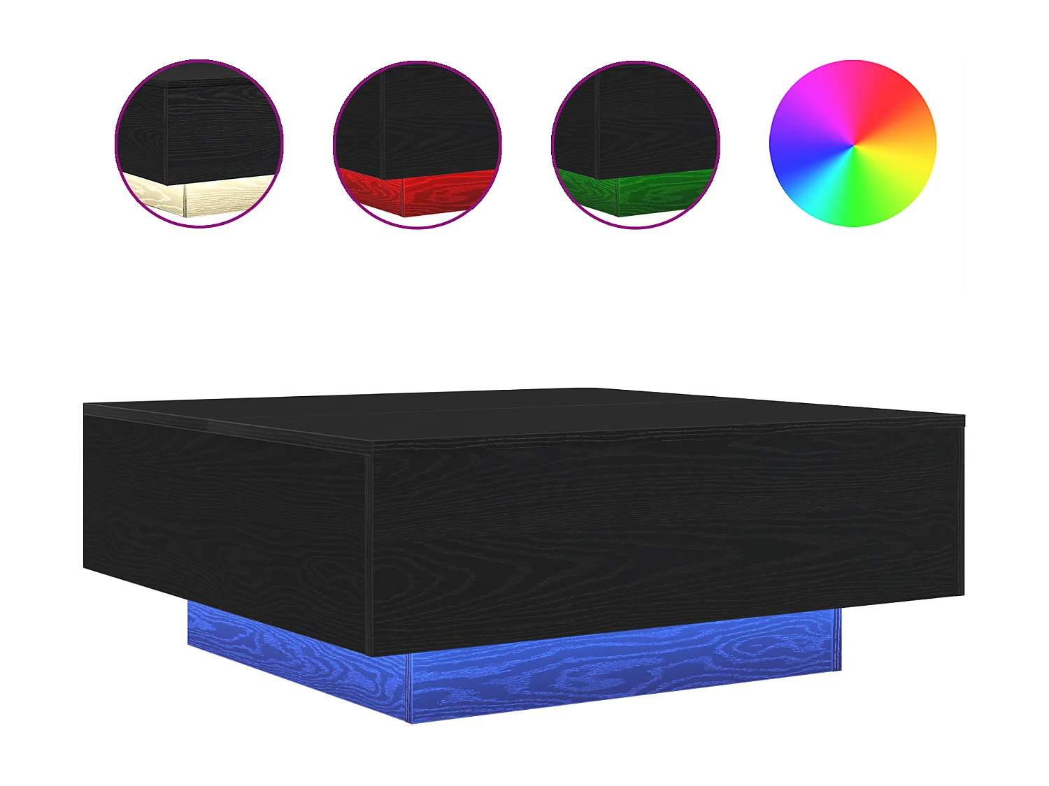 Table basse avec lumières LED Chêne noir 80x80x31 cm