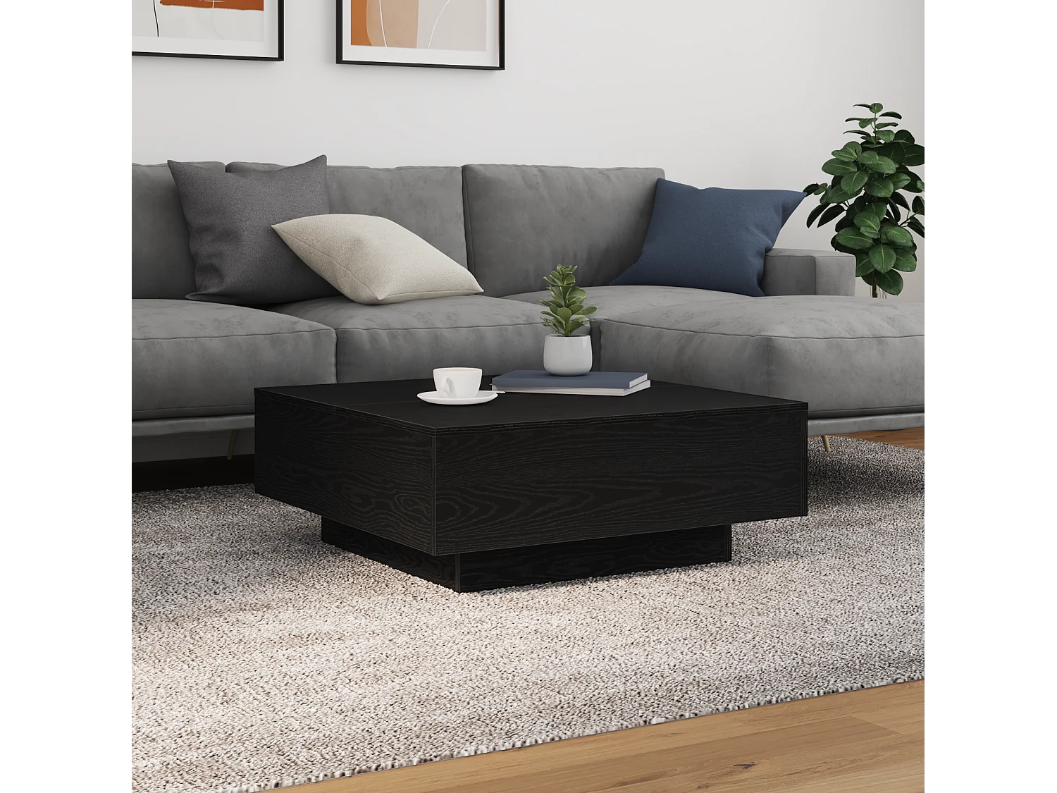 Table basse avec lumières LED Chêne noir 80x80x31 cm