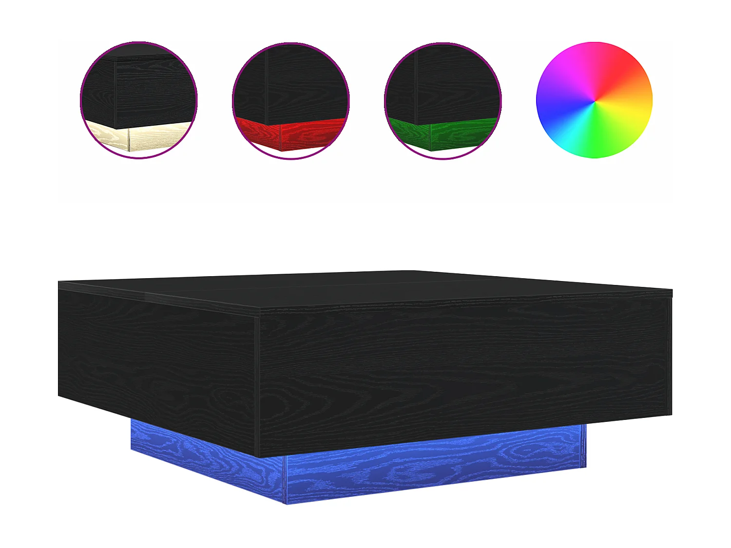 Table basse avec lumières LED Chêne noir 80x80x31 cm