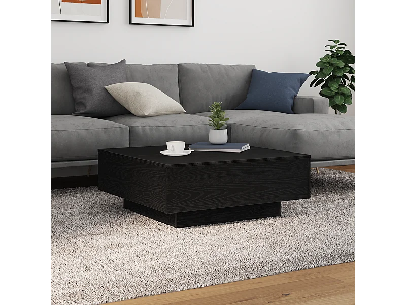 Table basse avec lumières LED Chêne noir 80x80x31 cm