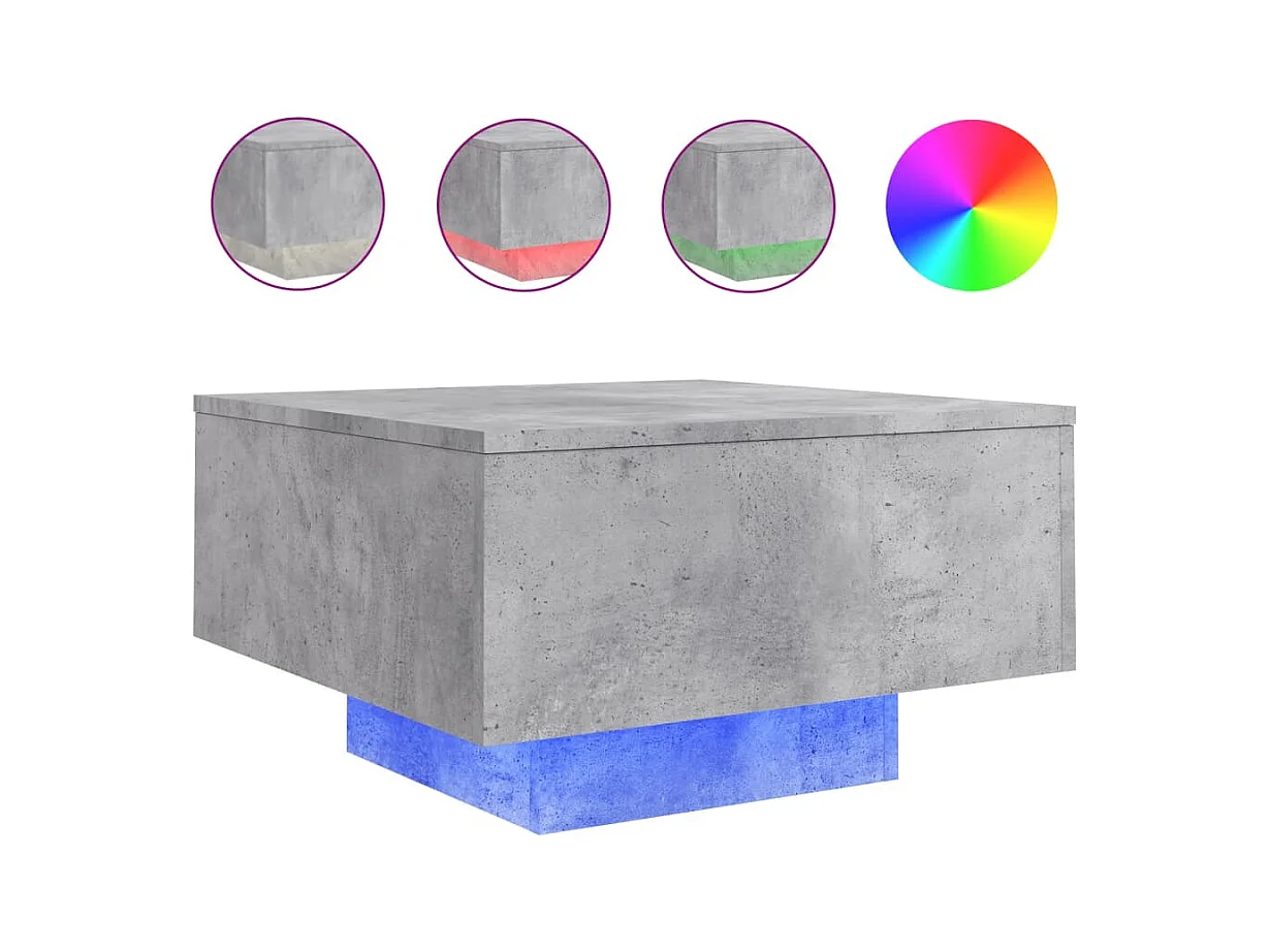 Salontafel met ledverlichting, betongrijs, 55x55x31 cm