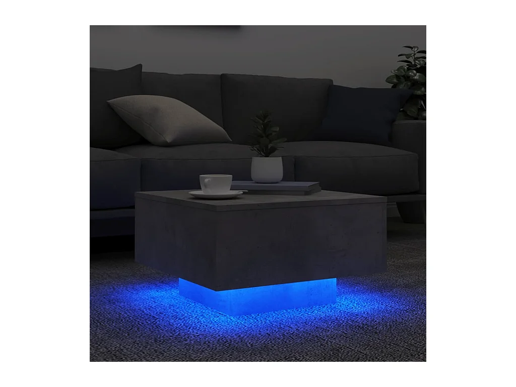 Salontafel met ledverlichting, betongrijs, 55x55x31 cm