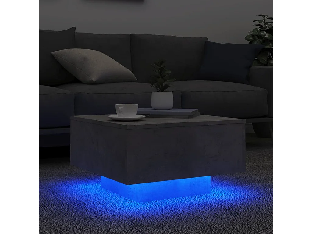 Mesa de centro con luces LED, gris hormigón, 55x55x31 cm