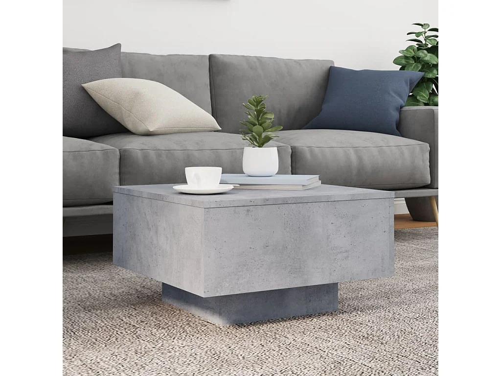 Mesa de centro con luces LED, gris hormigón, 55x55x31 cm
