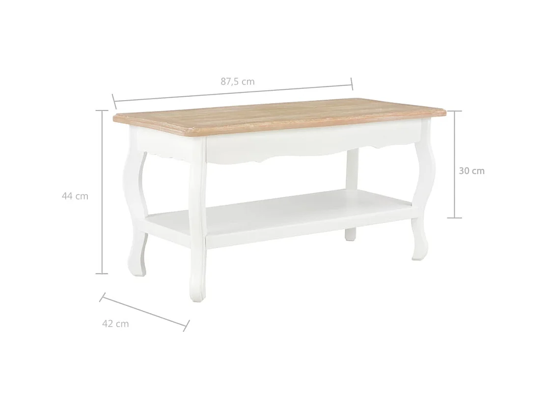 Table basse Blanc et marron 87,5x42x44 cm Bois de pin massif