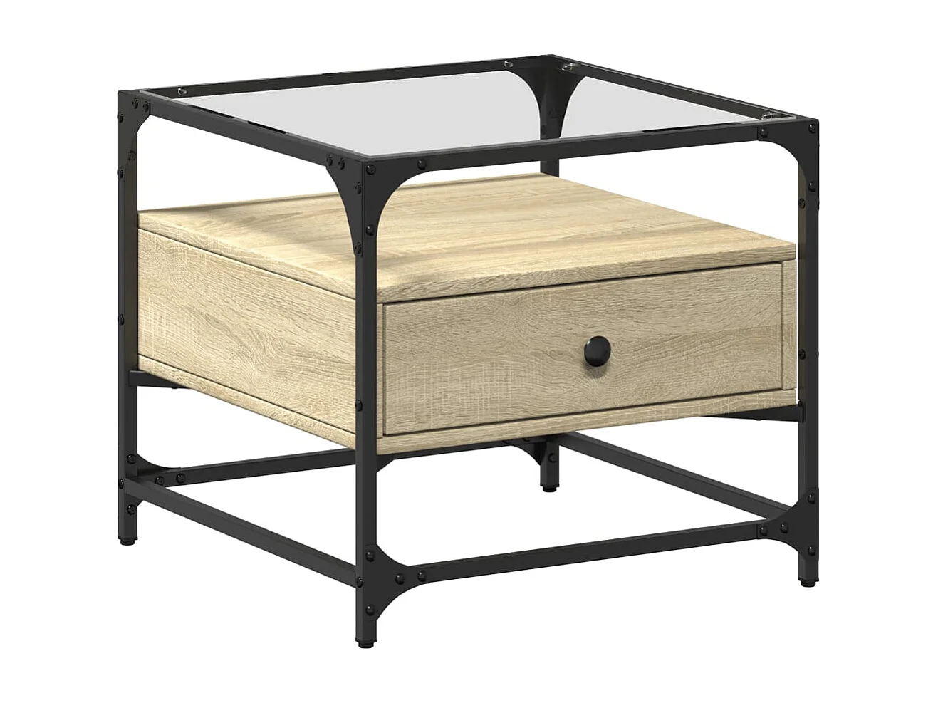 Table basse et dessus en verre chêne sonoma 50x50x45 cm acier