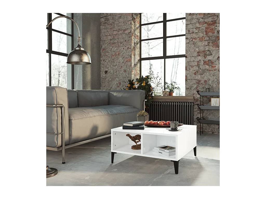 Table basse blanc brillant 60x60x30 cm bois d'ingénierie