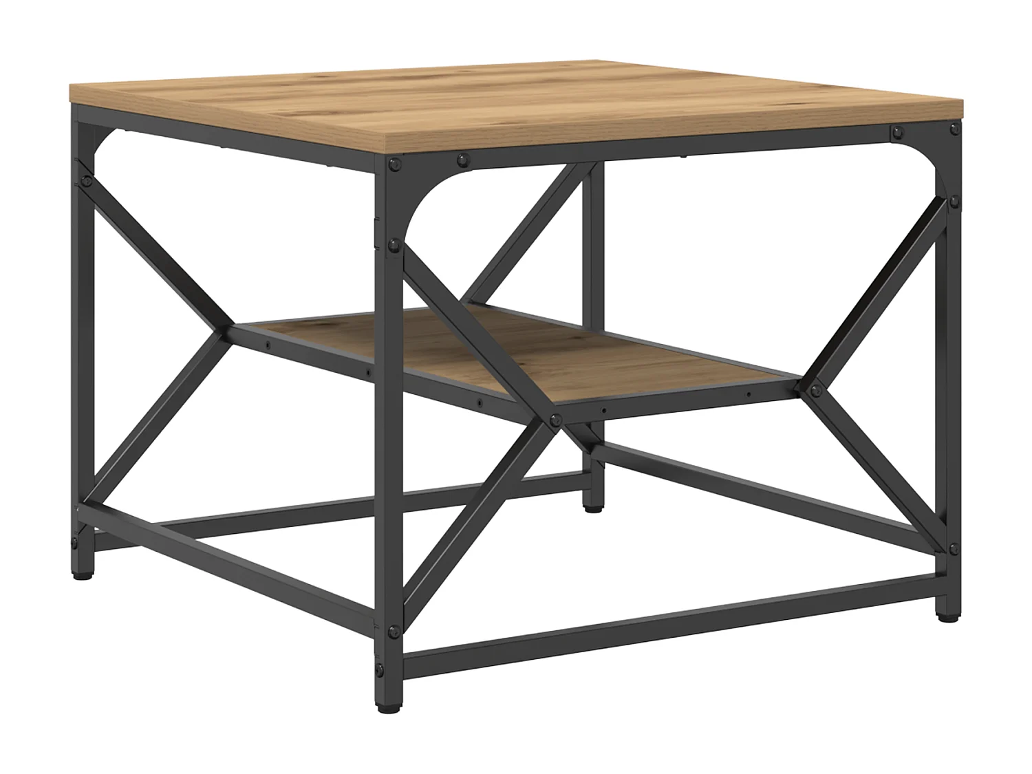 Table basse avec étagère en chêne, 51x50x40 cm, en bois d'ingénierie