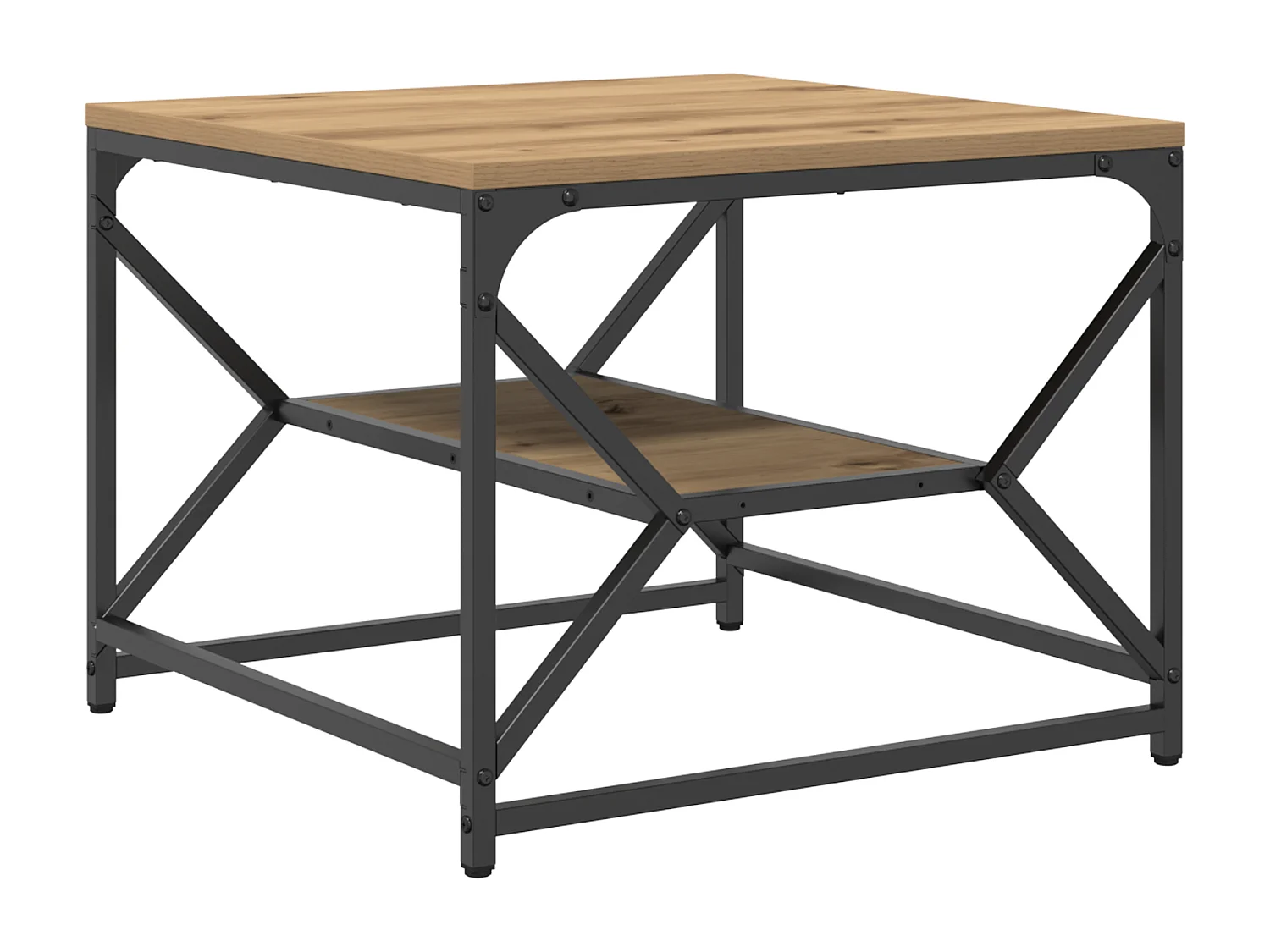 Table basse avec étagère en chêne, 51x50x40 cm, en bois d'ingénierie