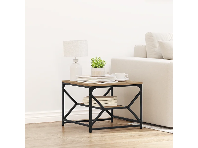 Table basse avec étagère en chêne, 51x50x40 cm, en bois d'ingénierie