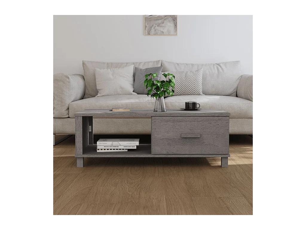 Table basse HAMAR Gris clair 100x55x35 cm Bois massif de pin