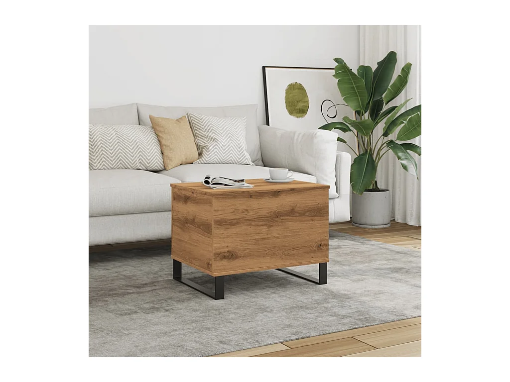 Handgefertigter Couchtisch aus Eiche 60x44,5x45 cm Holzwerkstoff