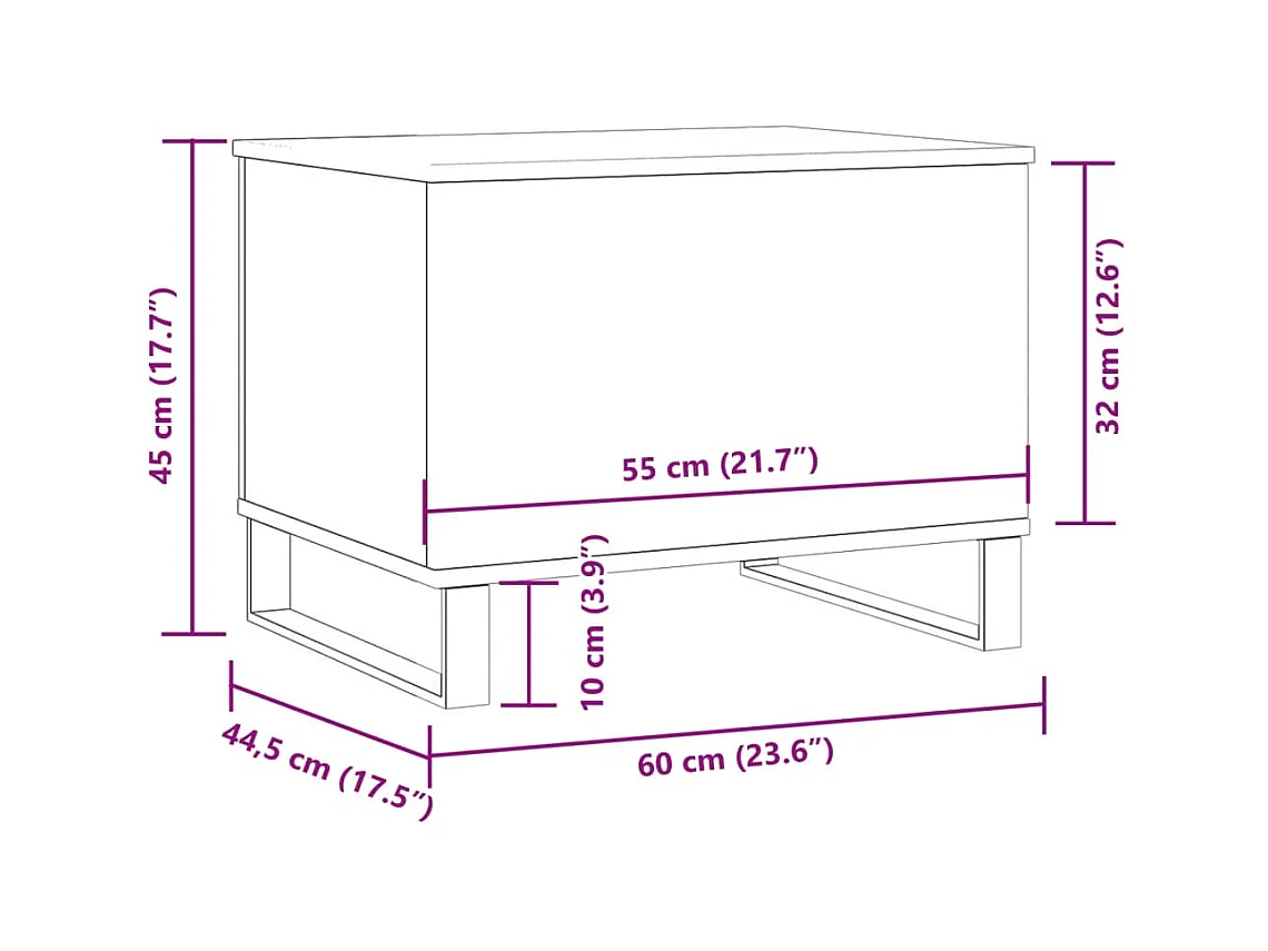 Handgefertigter Couchtisch aus Eiche 60x44,5x45 cm Holzwerkstoff