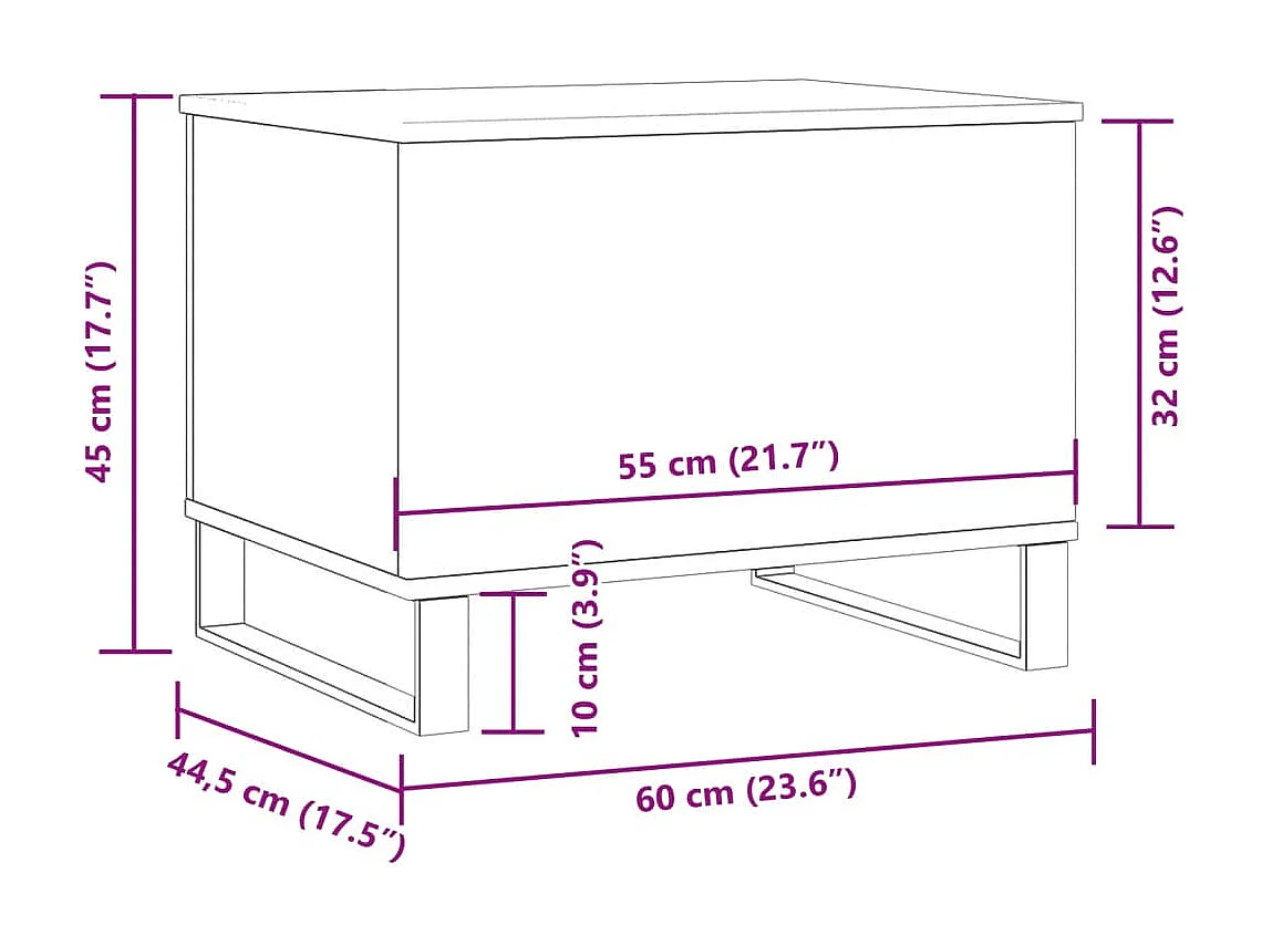 Handgefertigter Couchtisch aus Eiche 60x44,5x45 cm Holzwerkstoff