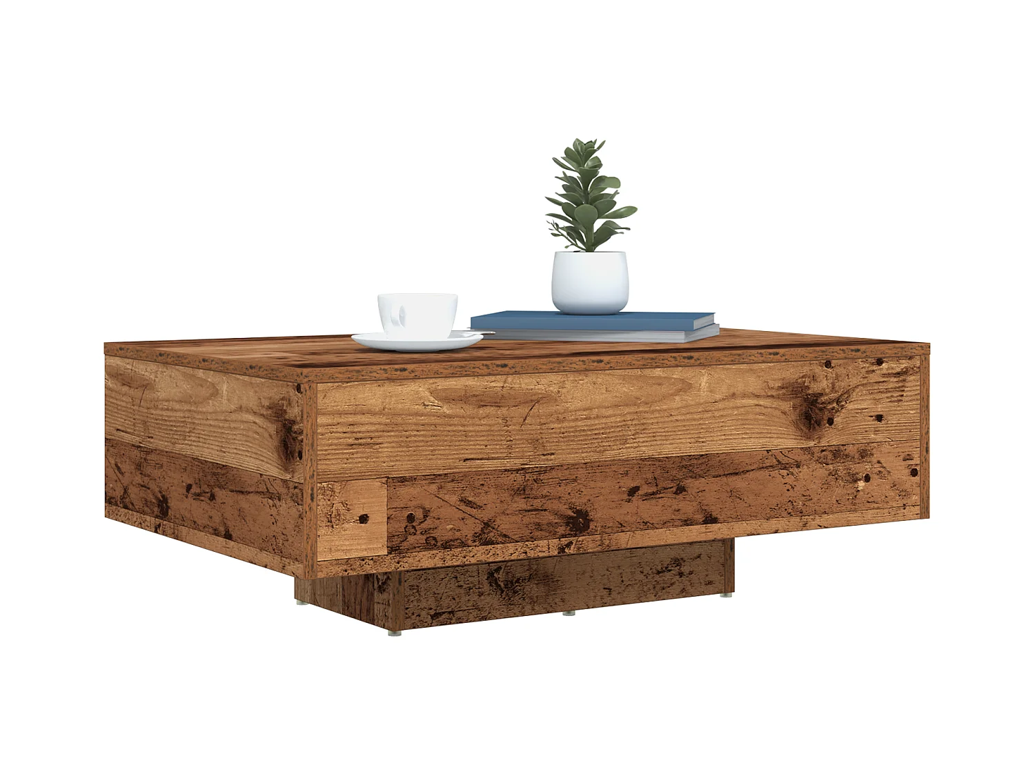 Table basse avec lumières LED en bois ancien 85x55x31 cm