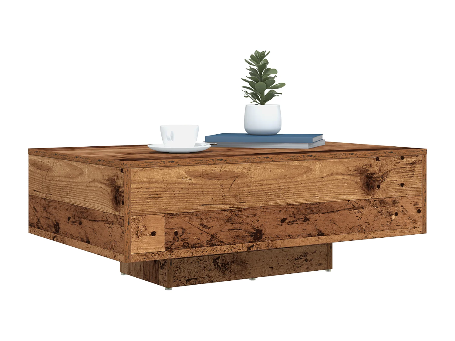 Table basse avec lumières LED en bois ancien 85x55x31 cm