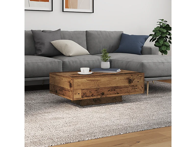 Table basse avec lumières LED en bois ancien 85x55x31 cm