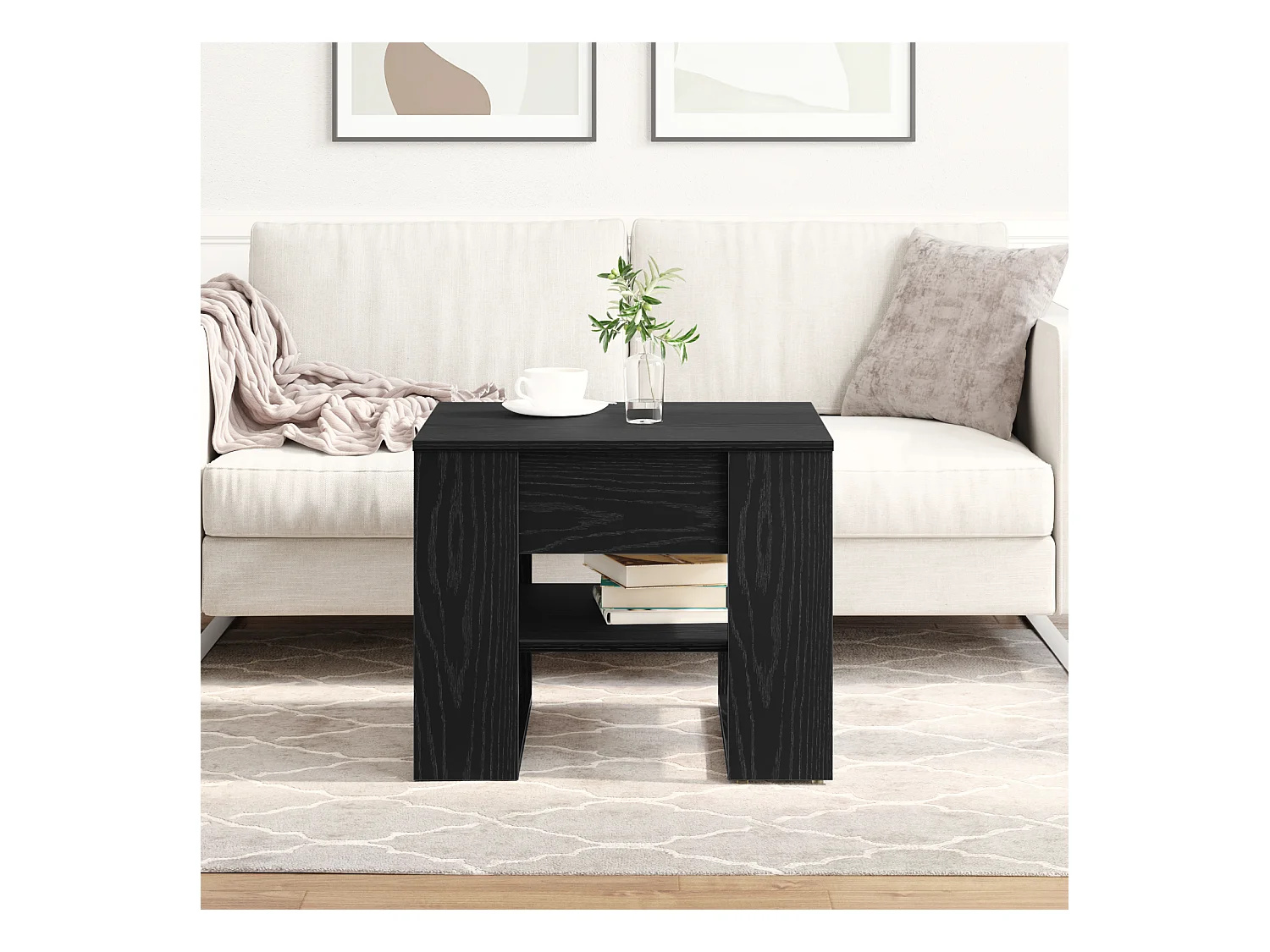 Table basse en chêne noir 55,5x55x45 cm en bois d'ingénierie
