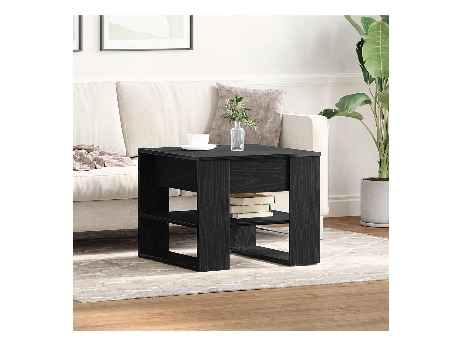 Mesa de centro de roble negro 55,5x55x45 cm fabricada en madera de ingeniería