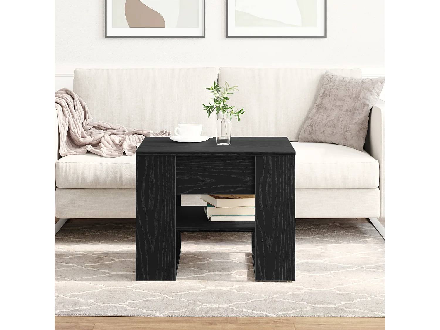 Table basse en chêne noir 55,5x55x45 cm en bois d'ingénierie
