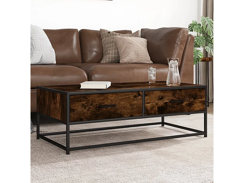 Mesa de centro de roble ahumado 100x50x35 cm de madera contrachapada y metal