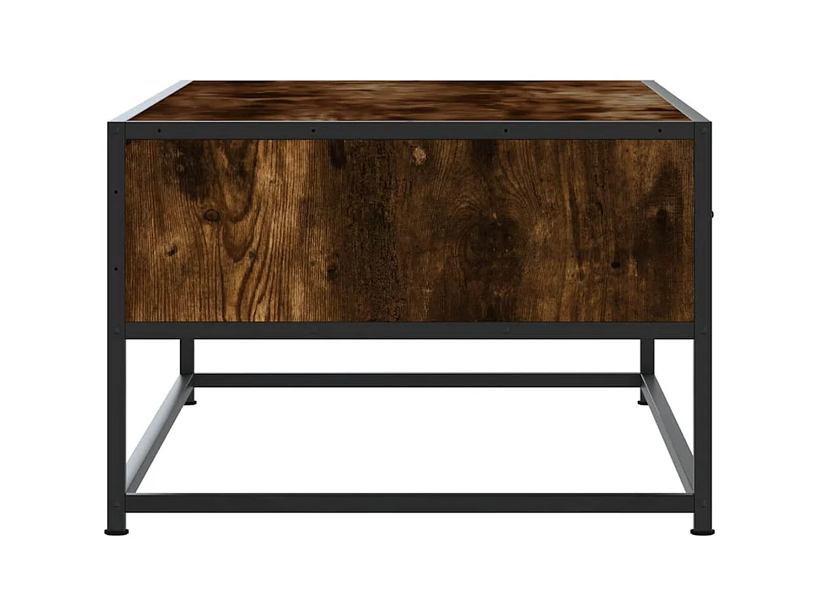 Gerookte eiken salontafel 100x50x35 cm bewerkt hout en metaal