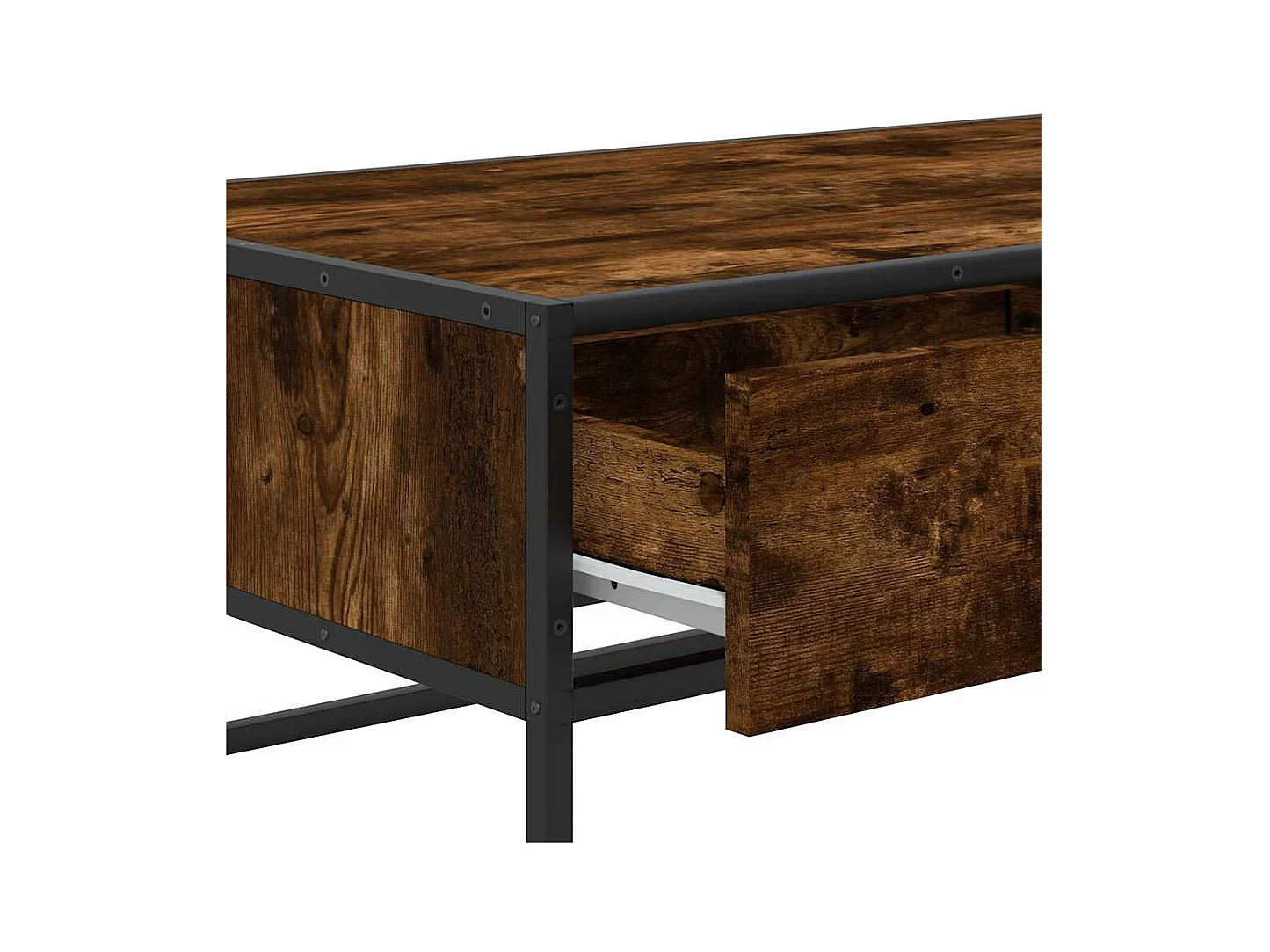 Gerookte eiken salontafel 100x50x35 cm bewerkt hout en metaal