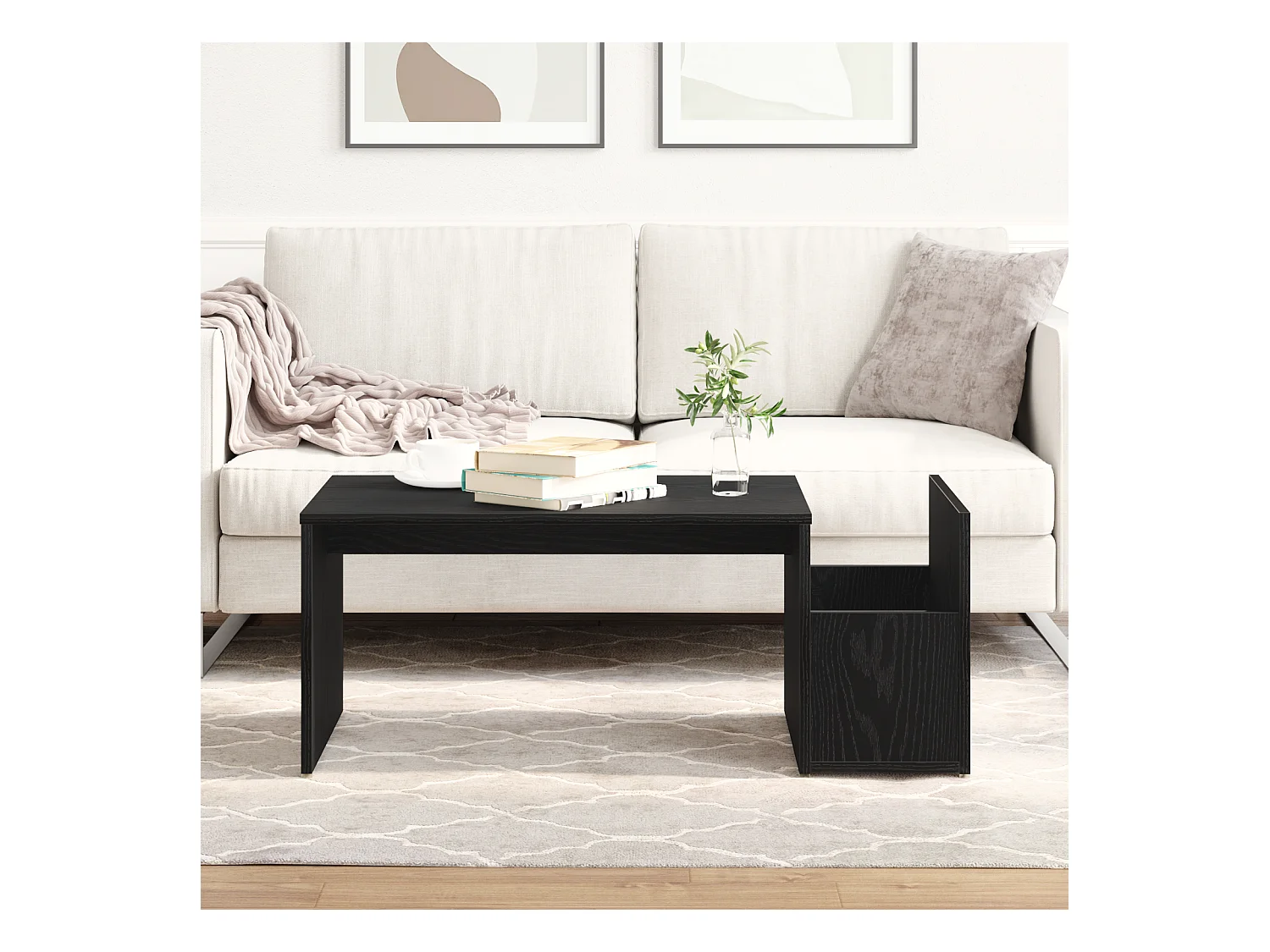 Table basse Chêne noir 90x45x35 cm en bois d'ingénierie