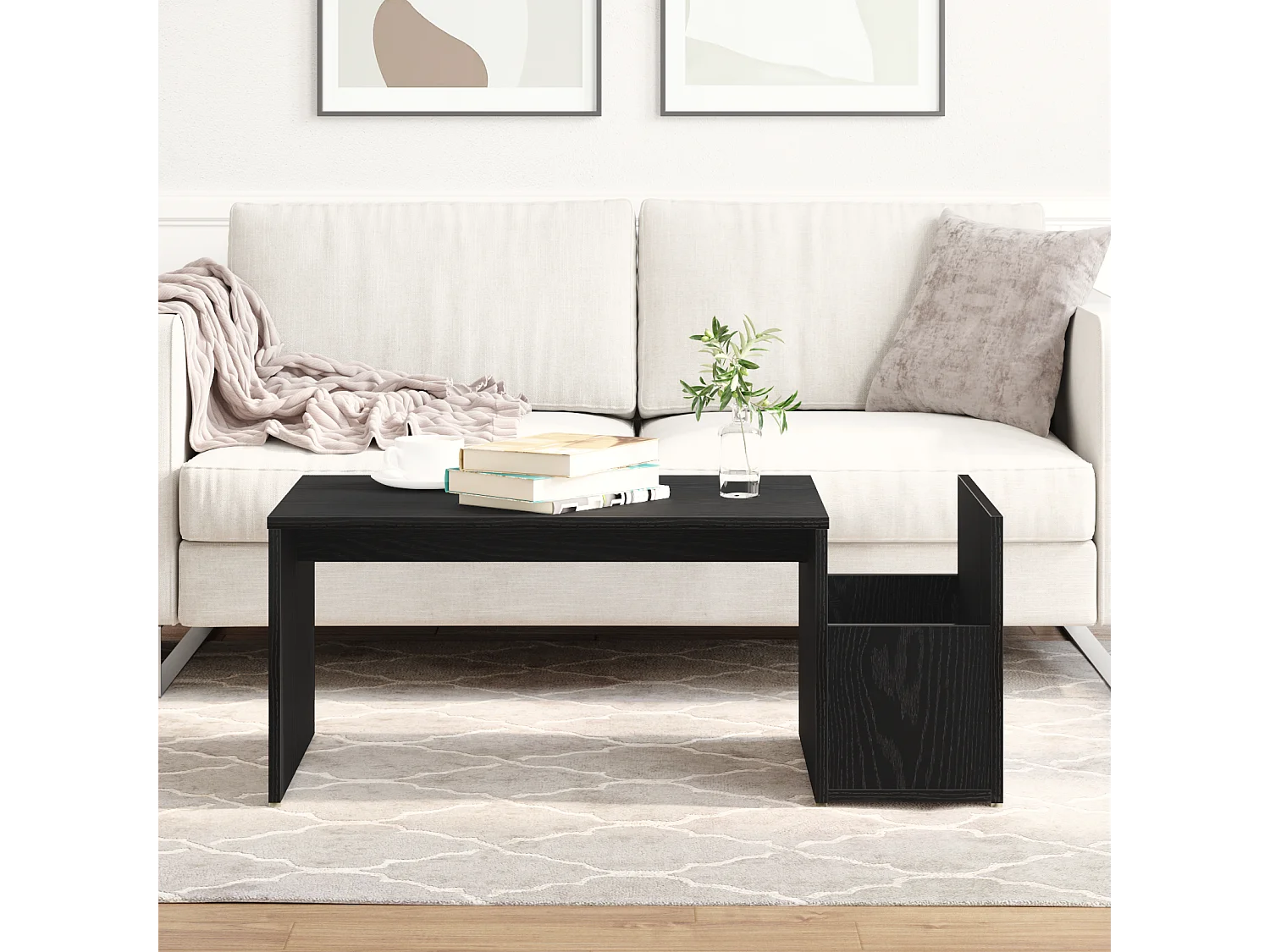 Table basse Chêne noir 90x45x35 cm en bois d'ingénierie