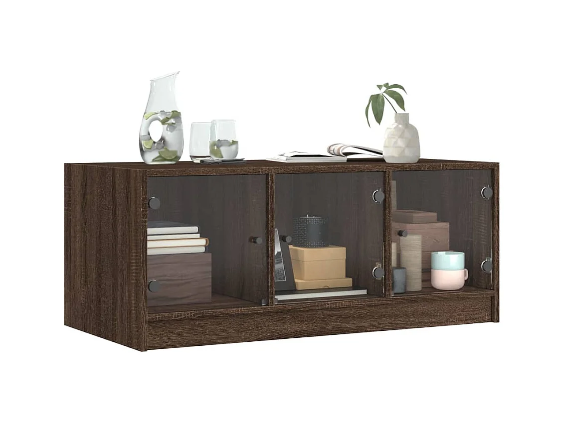 Table basse avec portes en verre chêne marron 102x50x42 cm
