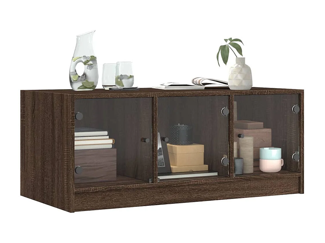 Mesa de centro con puertas de cristal, roble marrón, 102x50x42 cm