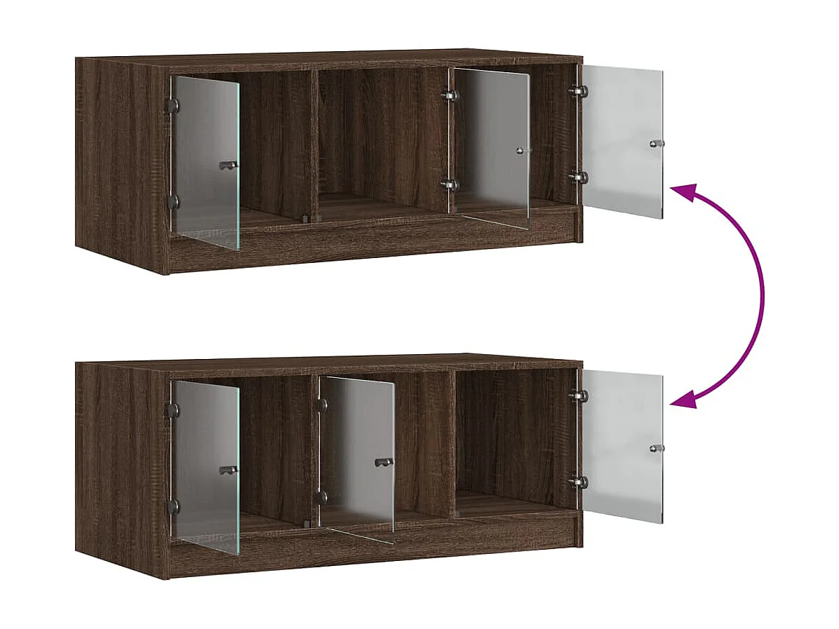 Mesa de centro con puertas de cristal, roble marrón, 102x50x42 cm