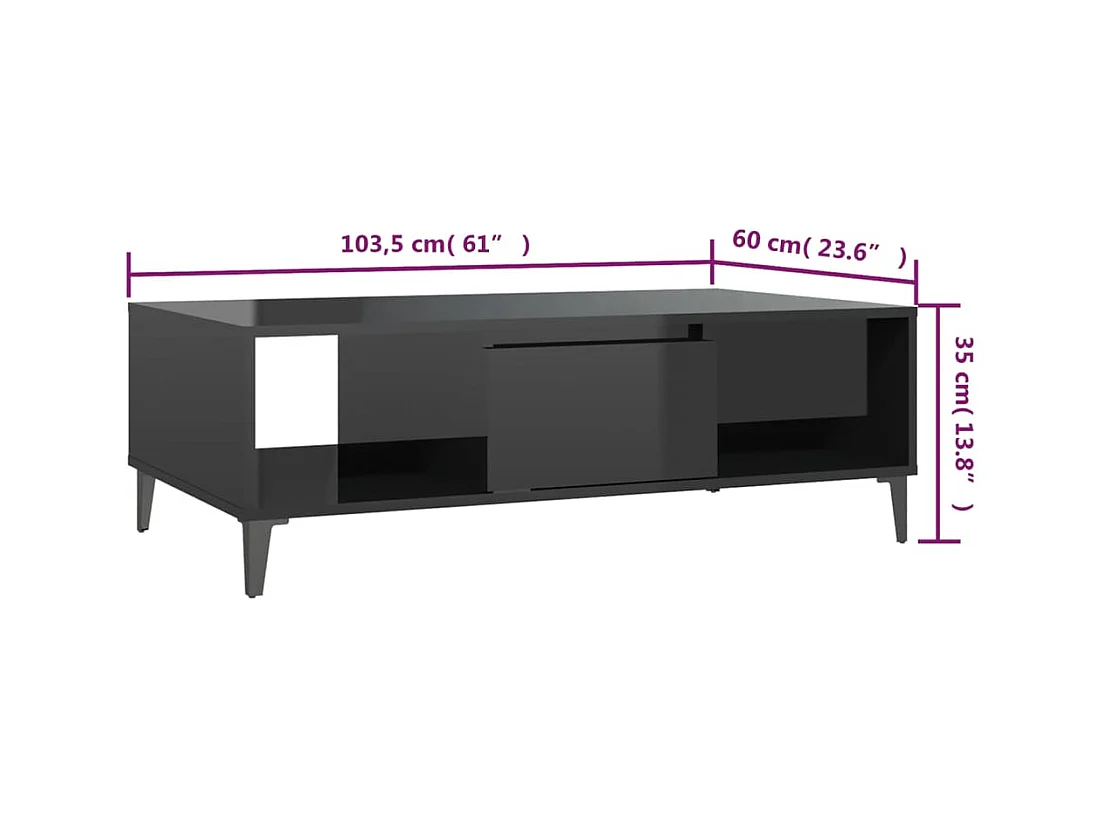Table basse noir brillant 103,5x60x35 cm bois d'ingénierie