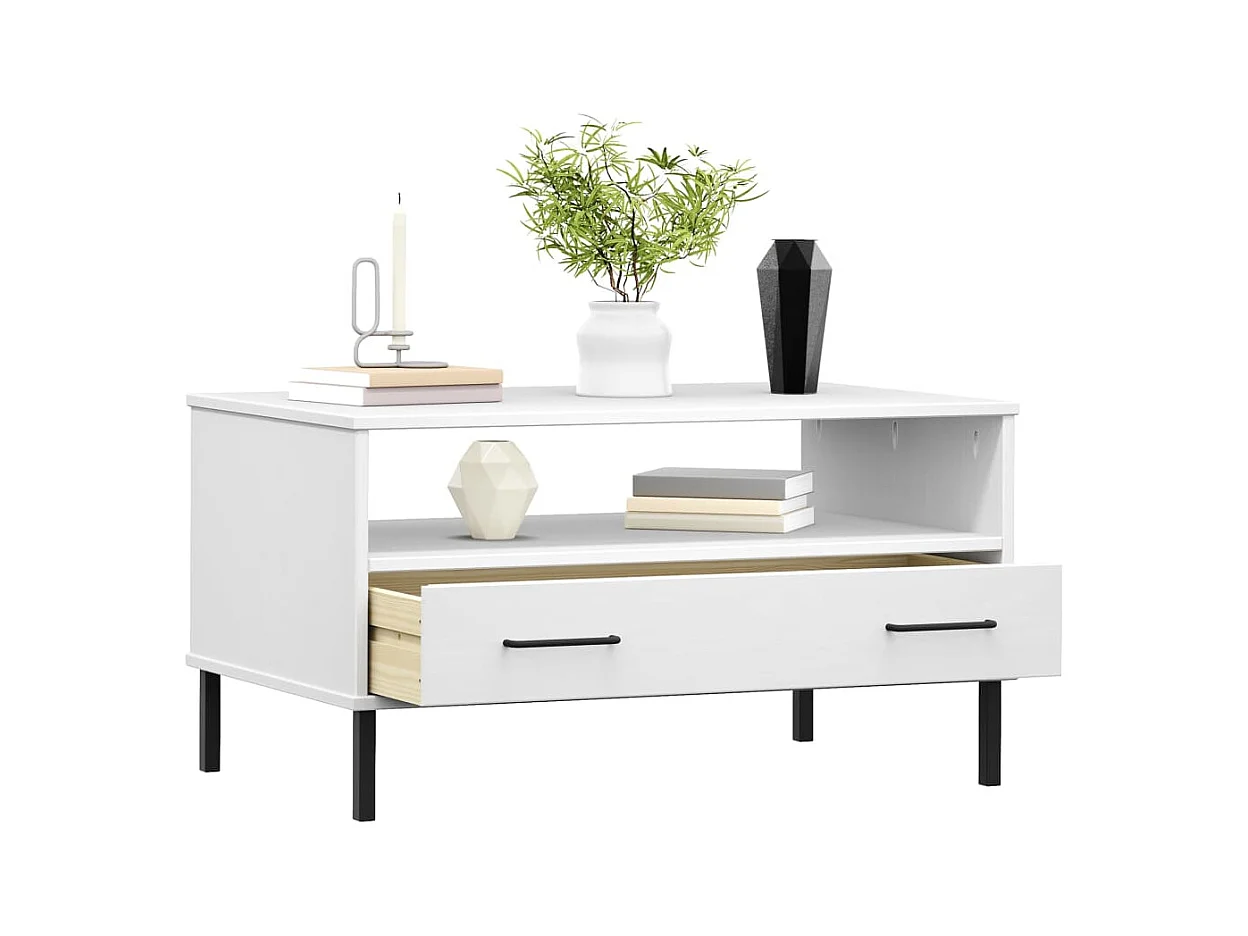 Couchtisch mit Metallbeinen Weiß 85x50x45 cm OSLO Holz