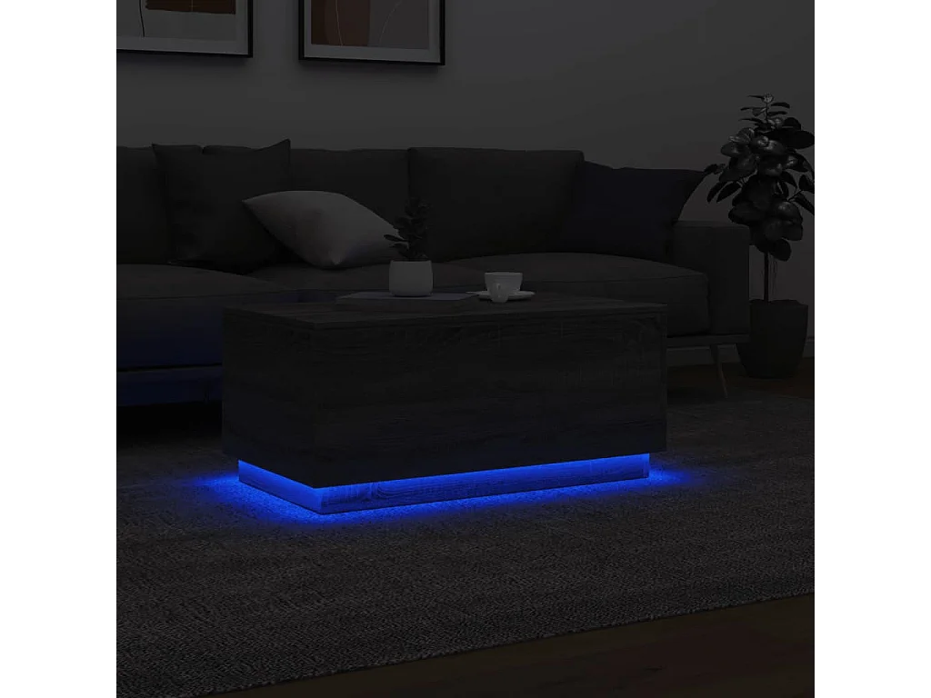 Mesa de centro con luces LED, gris Sonoma, 90x50x40 cm