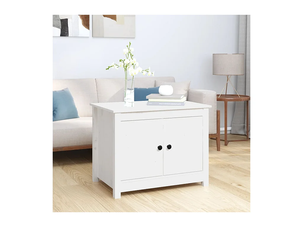 Table basse Blanc 71x49x55 cm Bois massif de pin