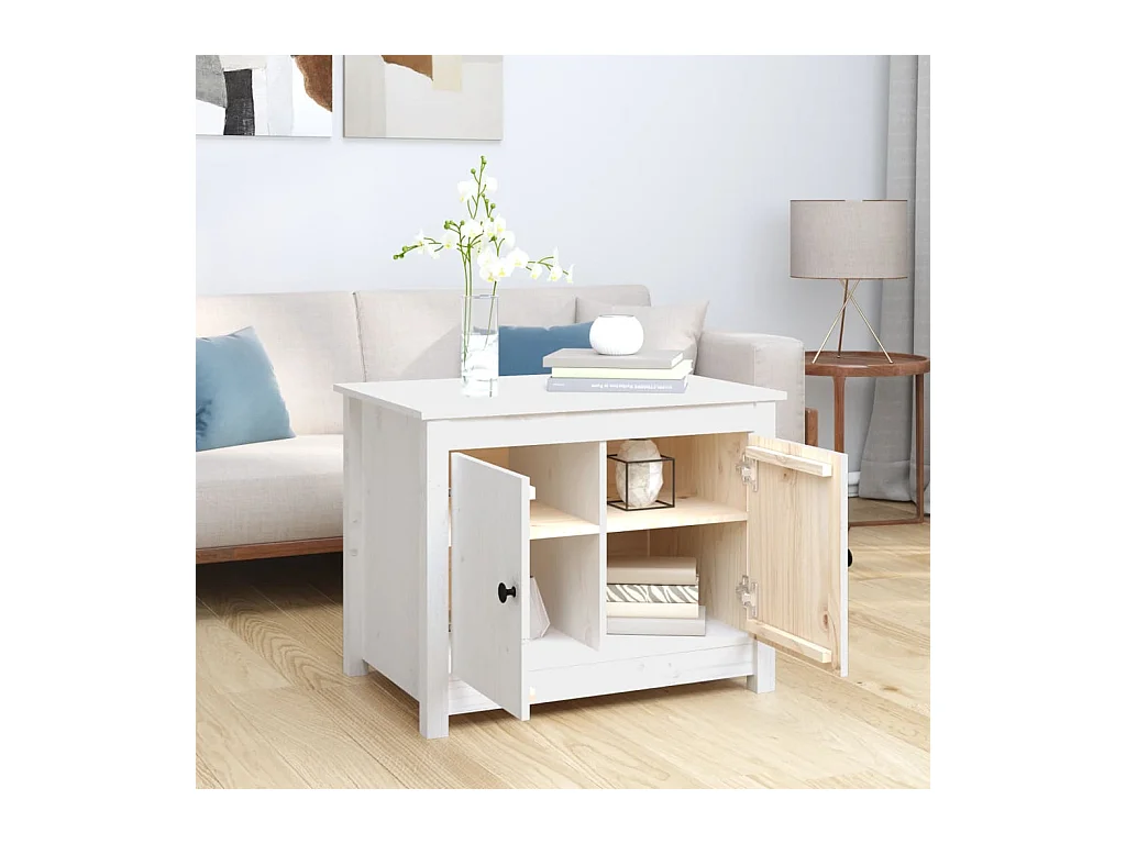 Table basse Blanc 71x49x55 cm Bois massif de pin