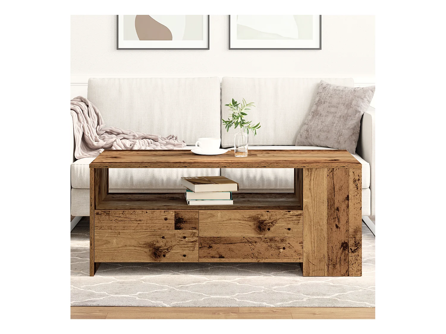 Table basse en bois ancien 102x55x43,5 cm en bois reconstitué