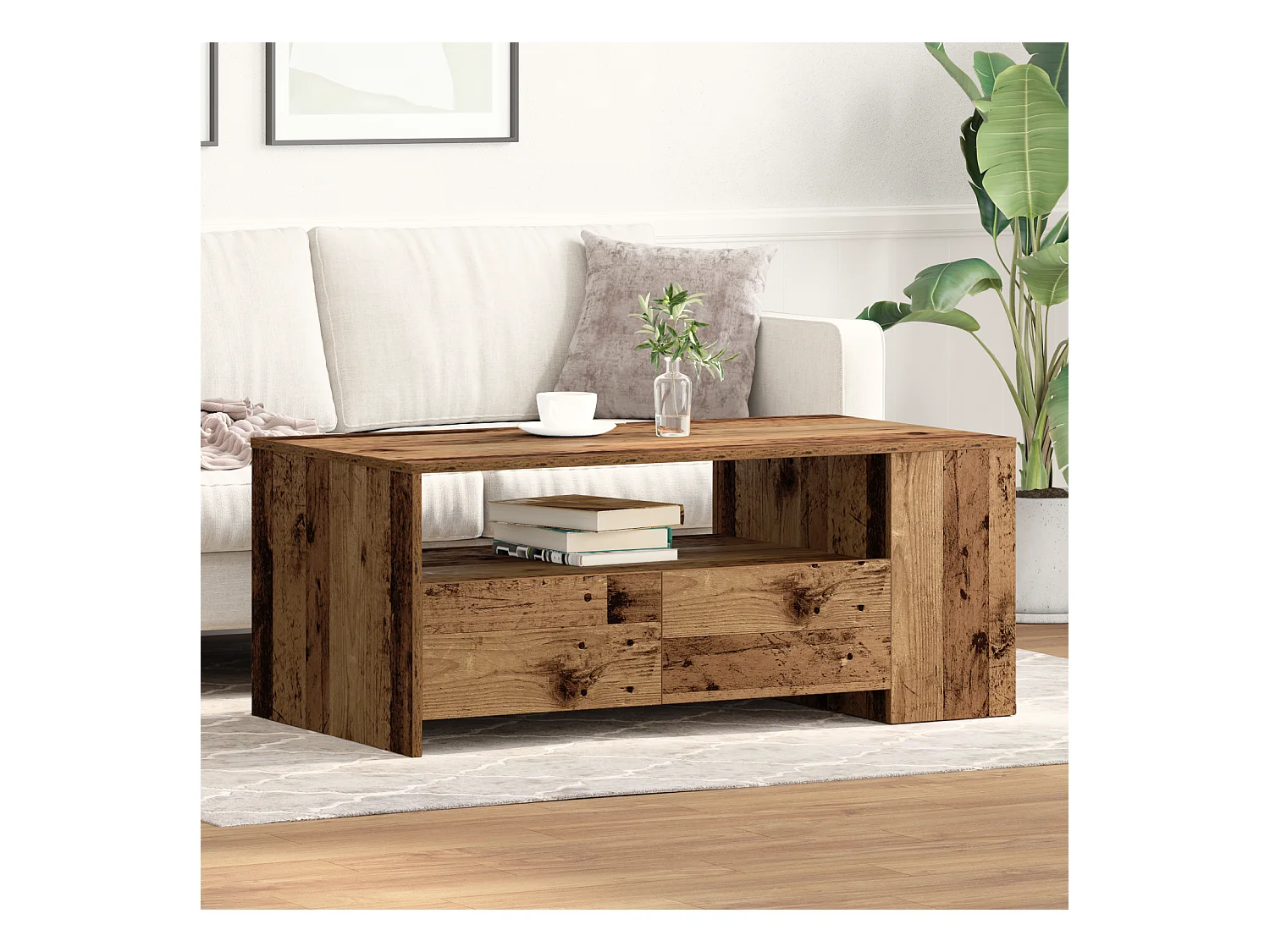 Tavolino in legno vecchio 102x55x43,5 cm in legno ricostituito