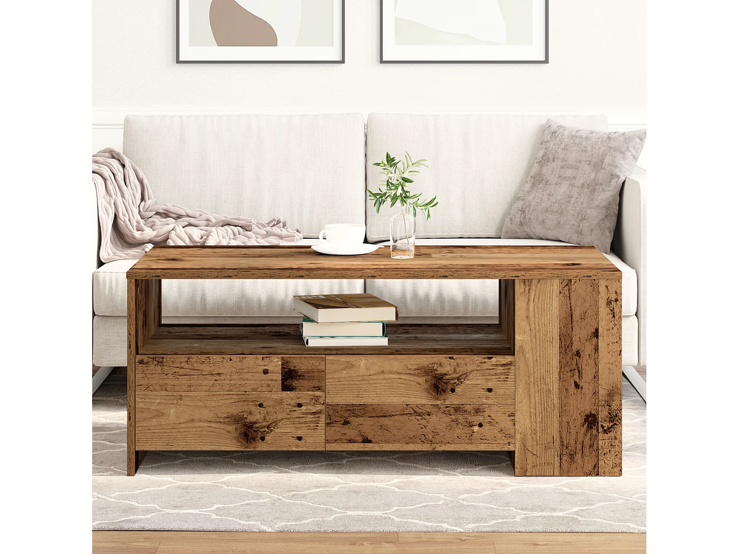 Table basse en bois ancien 102x55x43,5 cm en bois reconstitué