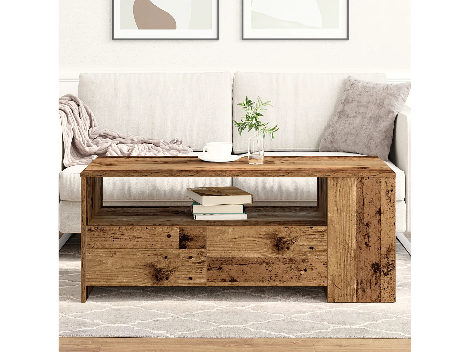 Table basse en bois ancien 102x55x43,5 cm en bois reconstitué