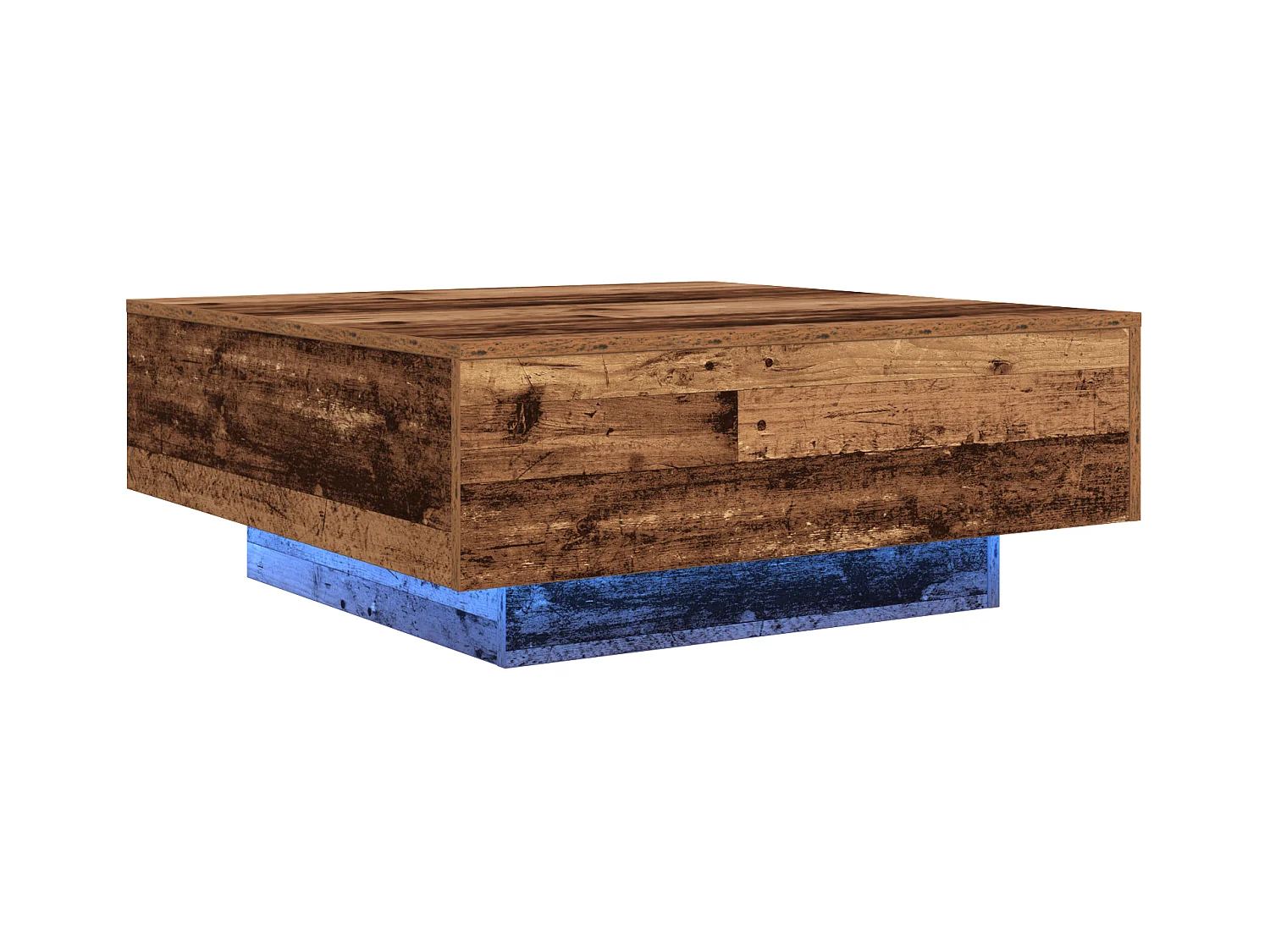 Tavolino con luci LED in legno anticato 80x80x31 cm